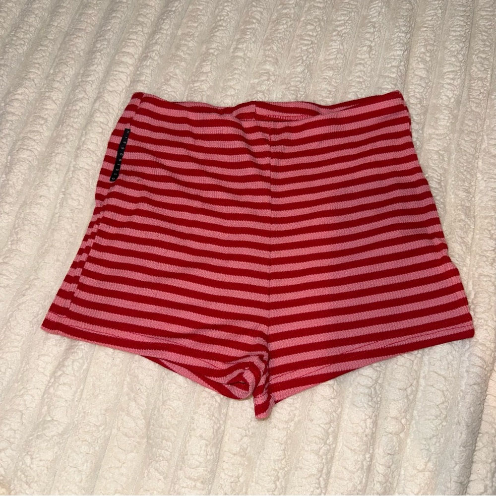 Missguided Red and Pink Striped Knit Shorts
